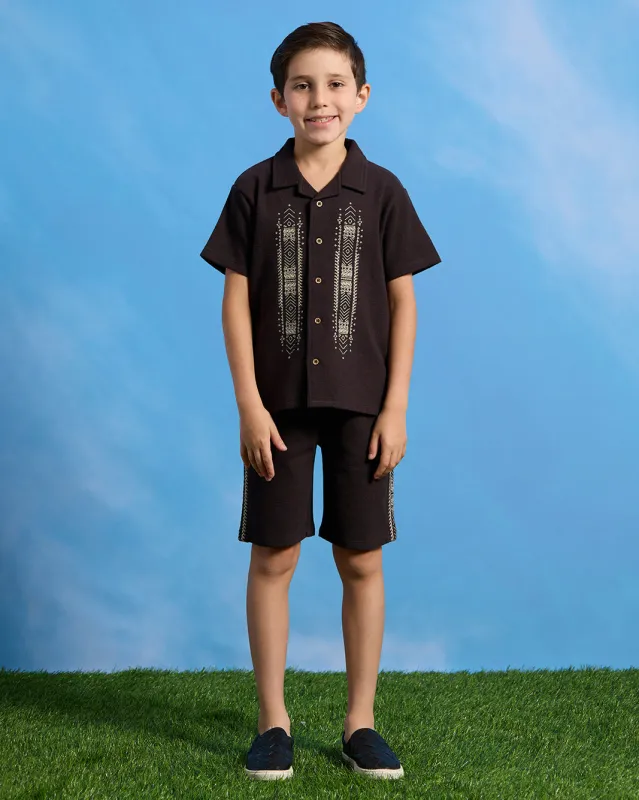 Boys Charcoal Embroidered Shirt And Shorts Set (2 Piece) sold by Redtag