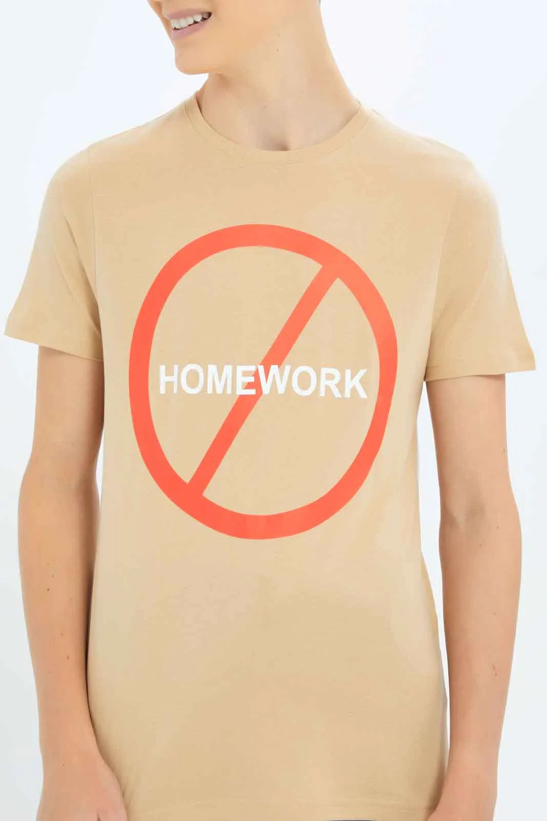 Boys Beige Homework Printed T-Shirt sold by Redtag product image thumbnail 4