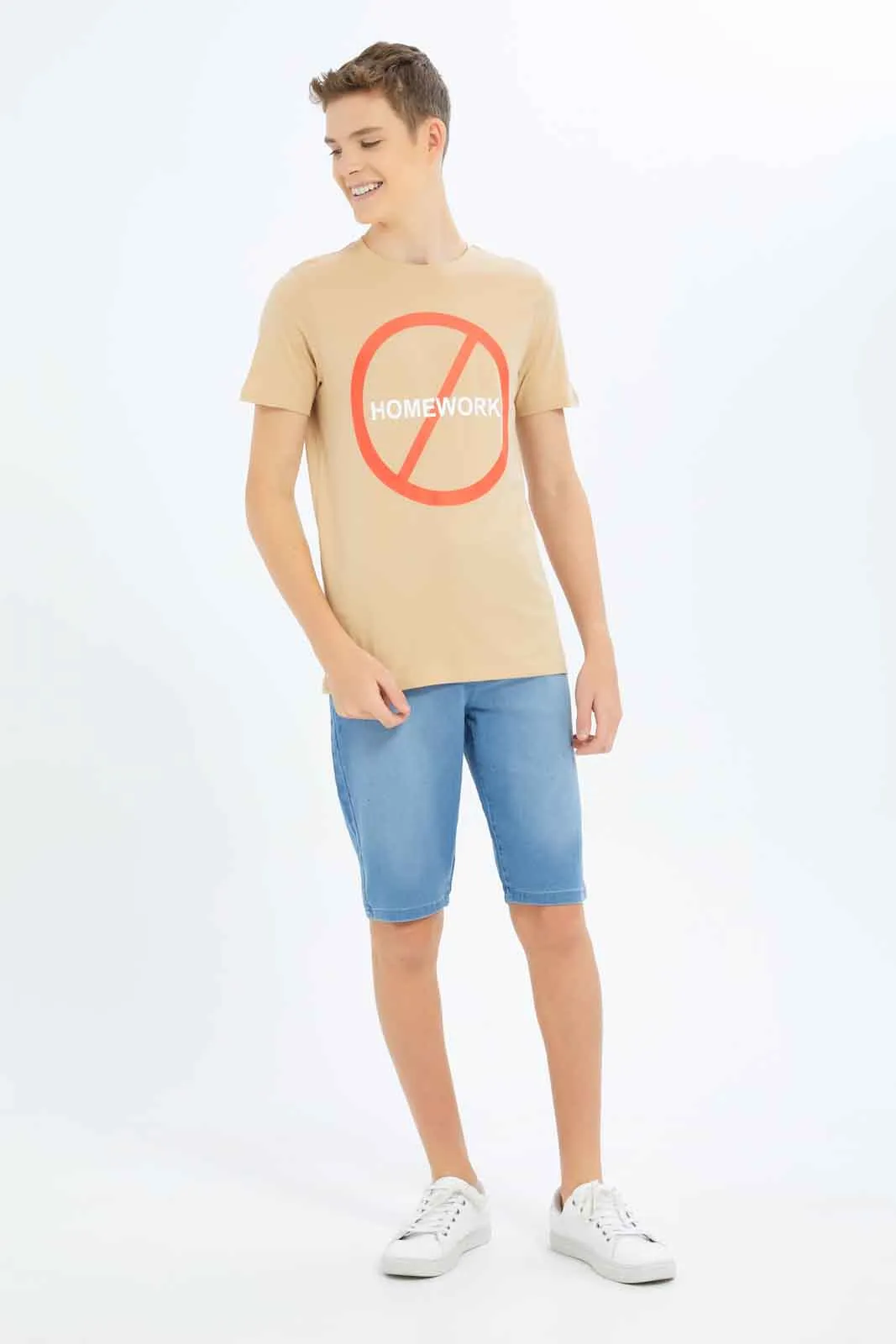 Boys Beige Homework Printed T-Shirt sold by Redtag product image thumbnail 2