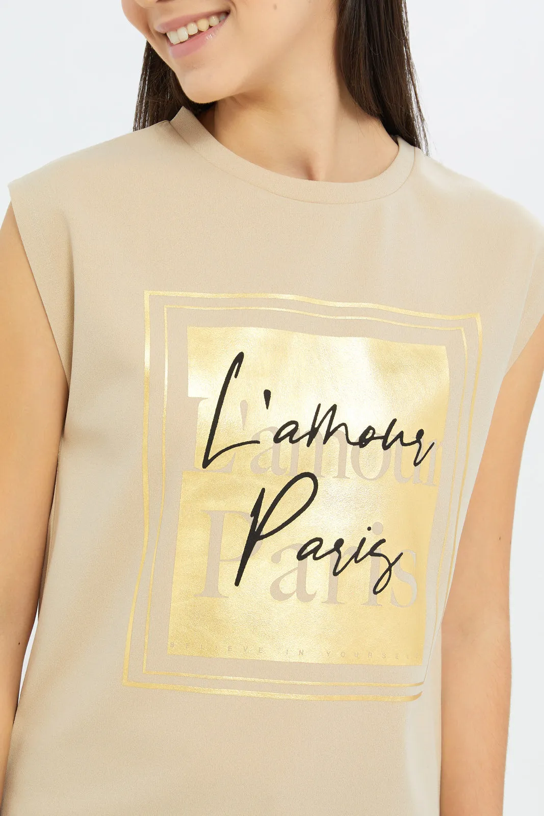 Senior Girls Beige Sleeveless printed Top sold by Redtag product image thumbnail 4