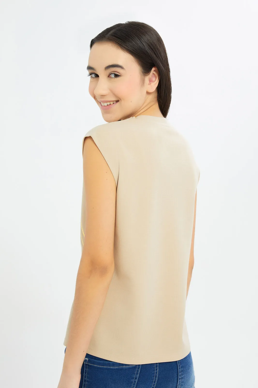 Senior Girls Beige Sleeveless printed Top sold by Redtag product image thumbnail 3