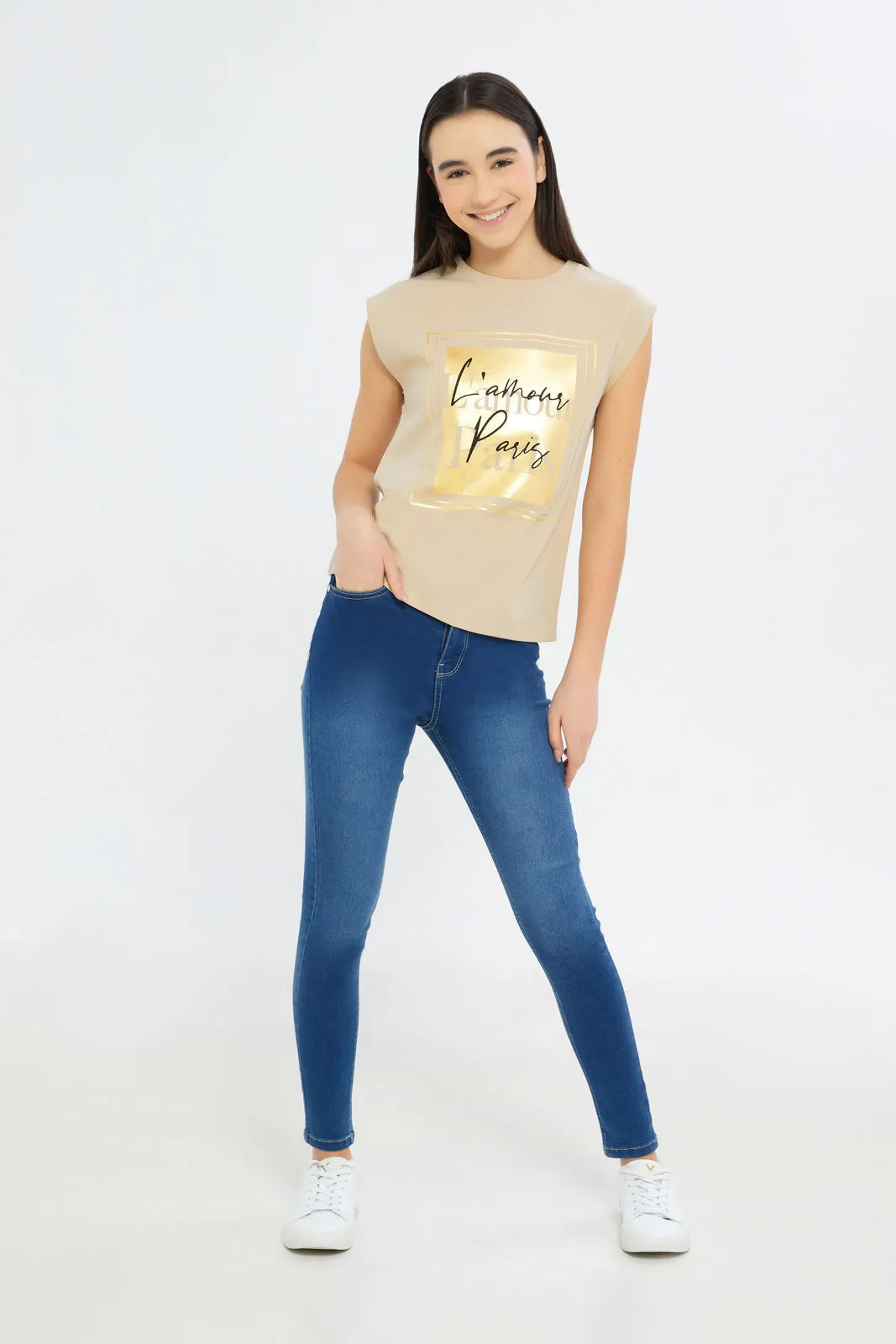 Senior Girls Beige Sleeveless printed Top sold by Redtag product image thumbnail 2