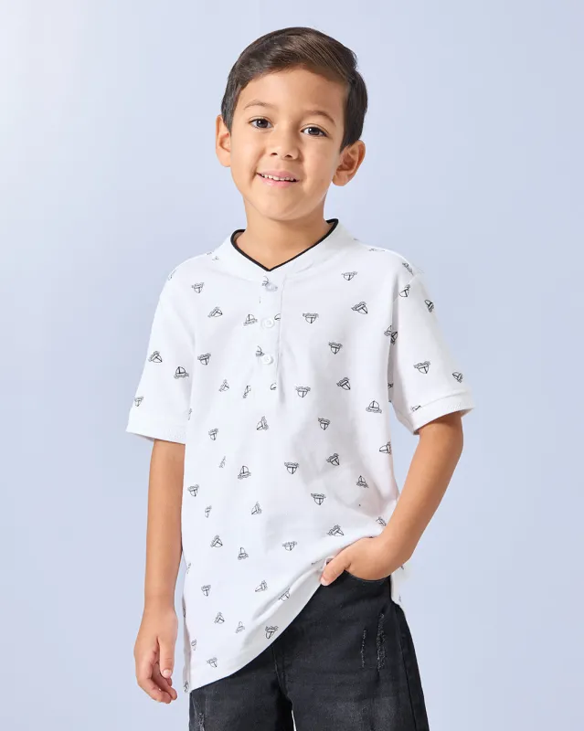 Boys White Printed Polo Shirt sold by Redtag