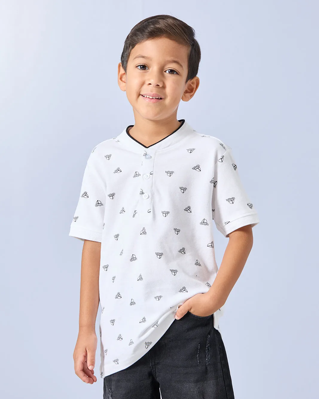 Boys White Printed Polo Shirt sold by Redtag