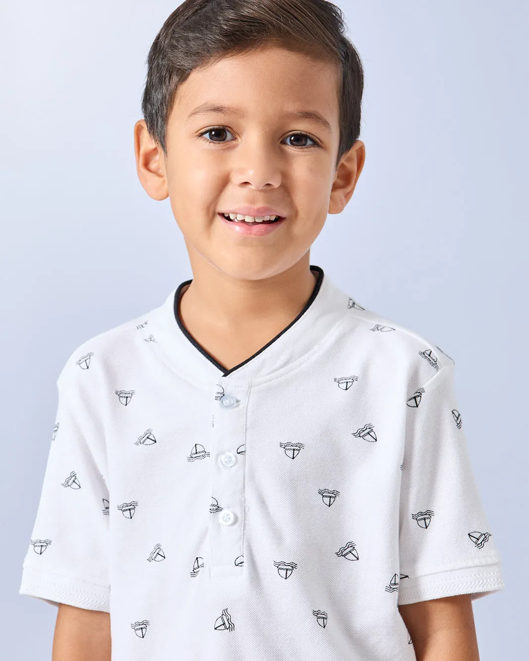 Boys White Printed Polo Shirt sold by Redtag product image thumbnail 4