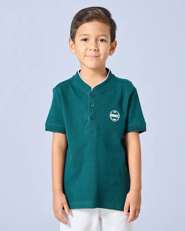 Boys Green Mandarin Collar Polo Shirt sold by Redtag