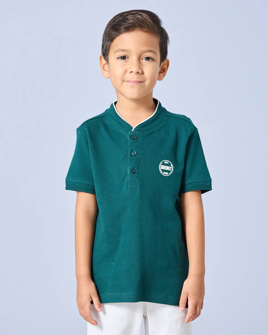 Boys Green Mandarin Collar Polo Shirt sold by Redtag