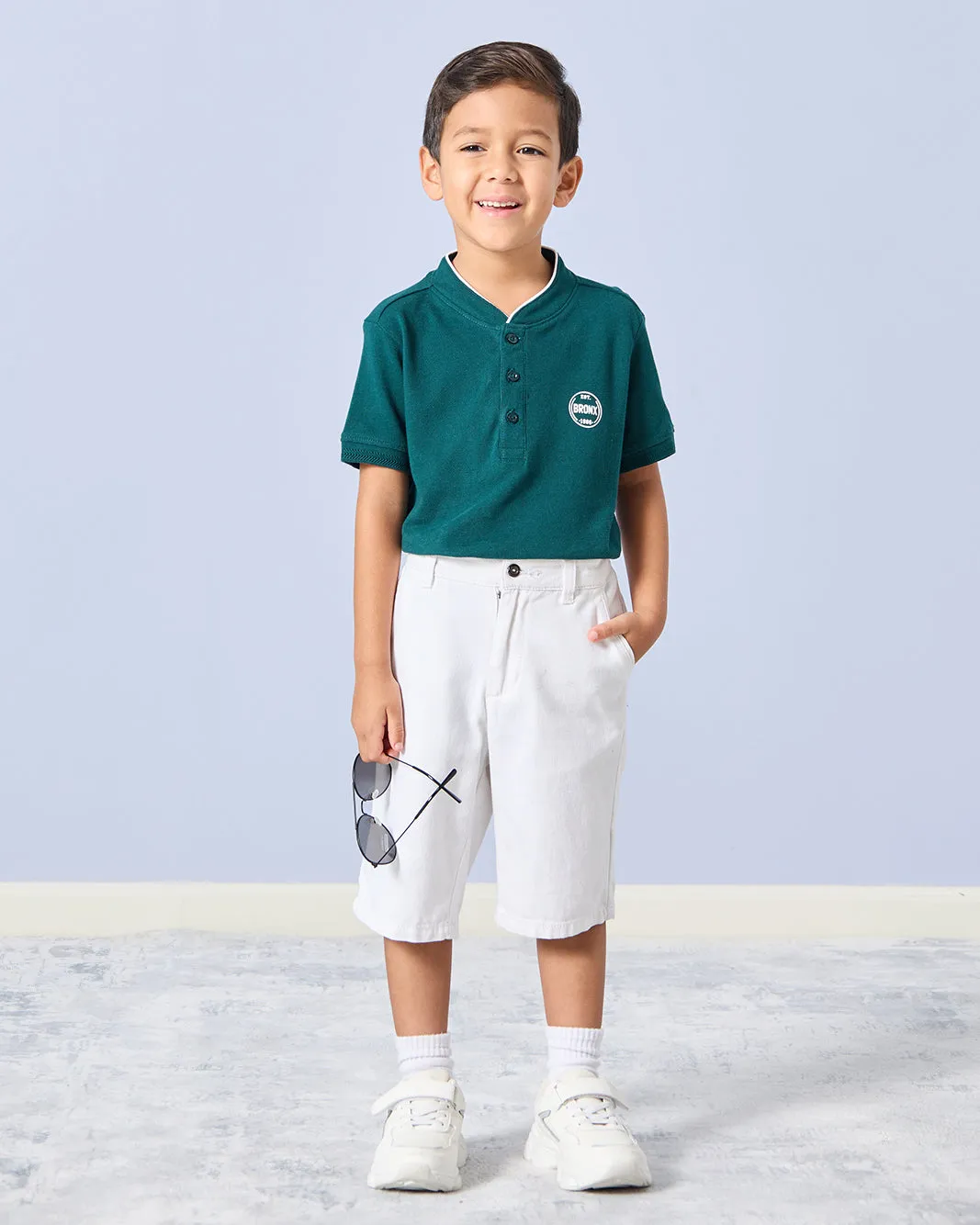 Boys Green Mandarin Collar Polo Shirt sold by Redtag product image thumbnail 2