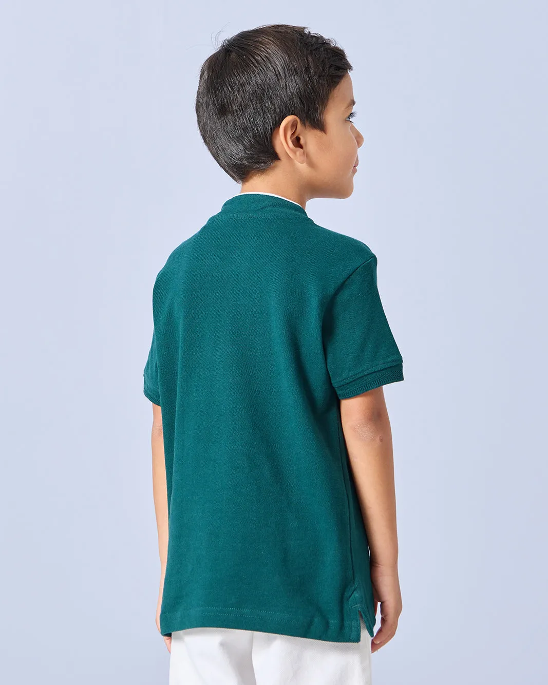 Boys Green Mandarin Collar Polo Shirt sold by Redtag product image thumbnail 3