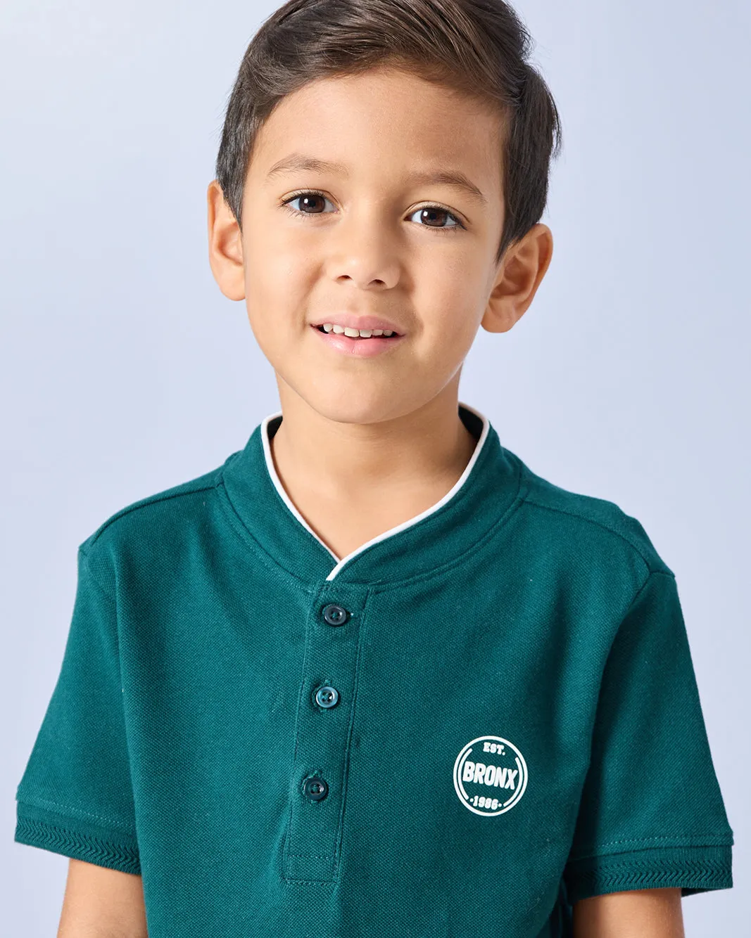Boys Green Mandarin Collar Polo Shirt sold by Redtag product image thumbnail 4