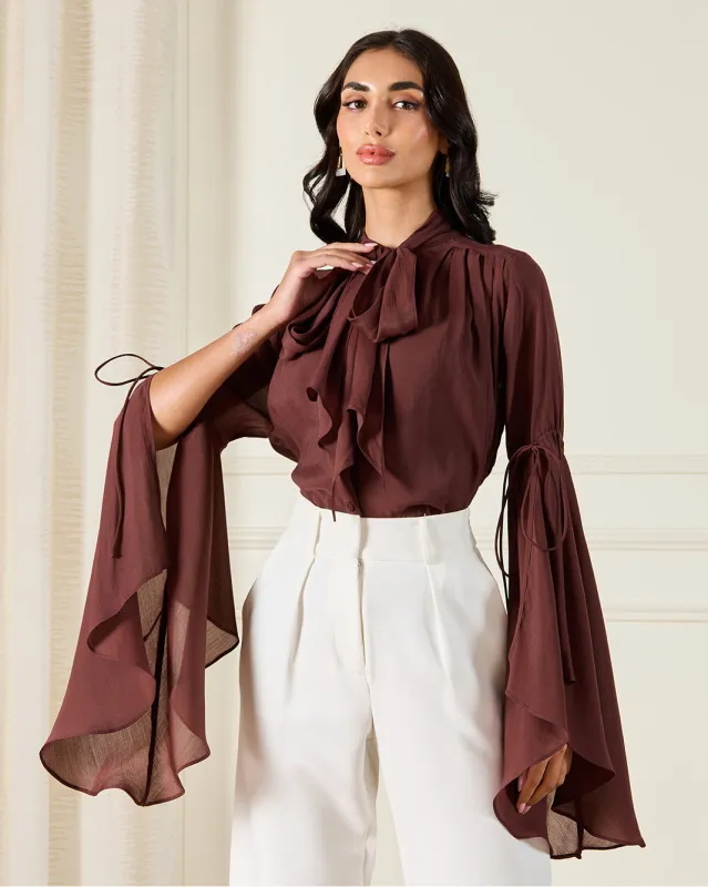 Women Brown Bow Embellished Blouse sold by Redtag