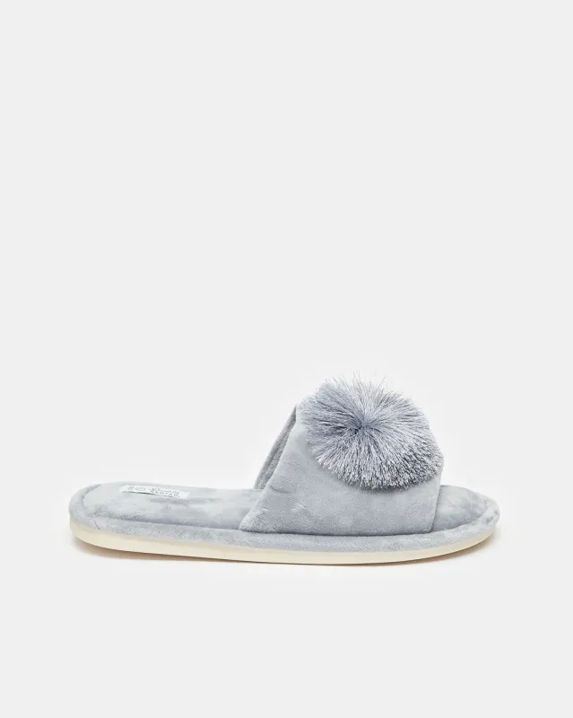 Women Grey Pompom Slippers sold by Redtag