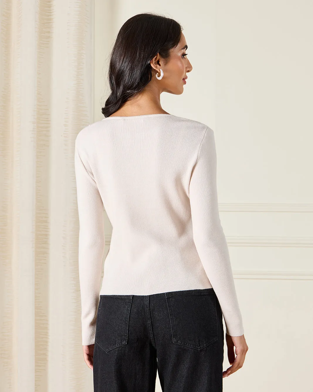 Women Ivory V-Neck Knitted Top sold by Redtag product image thumbnail 3