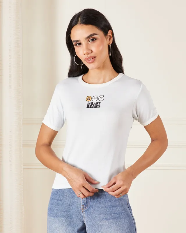 Women Blue Bare Bears Printed Rib T-Shirt sold by Redtag