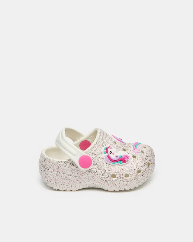 Infant Girls White Glitter Unicorn Clog sold by Redtag