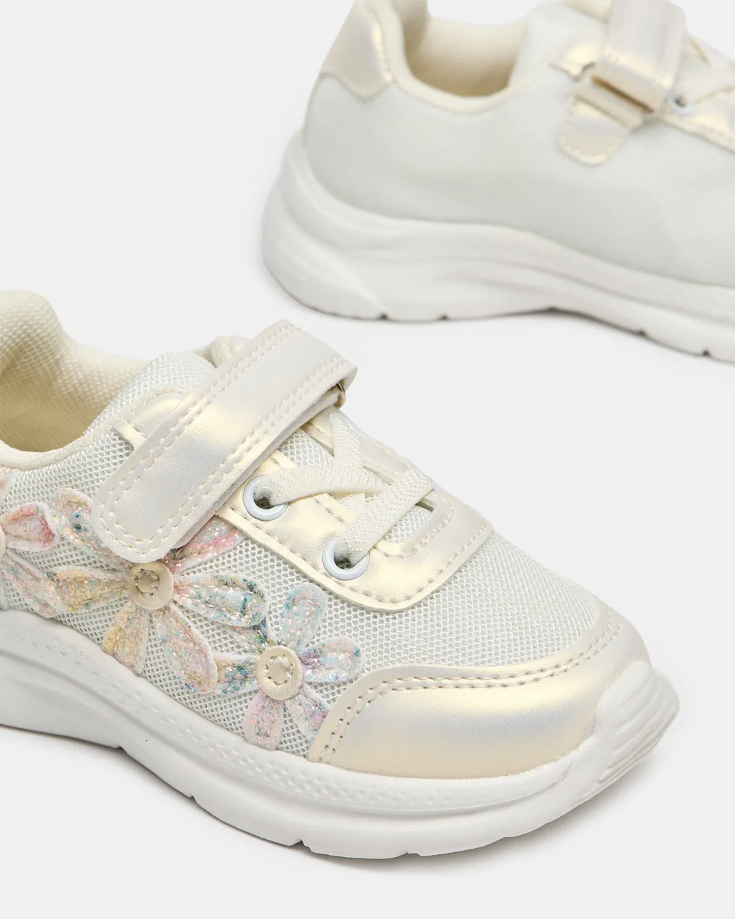 Girls Cream Floral Embellished Trainer sold by Redtag product image thumbnail 3