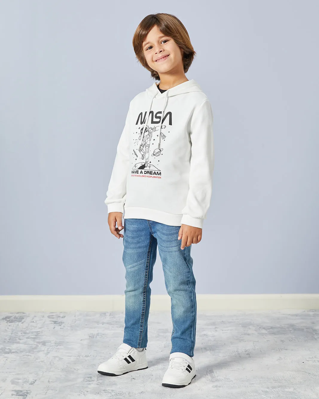Boys White Hooded Sweatshirt sold by Redtag product image thumbnail 2