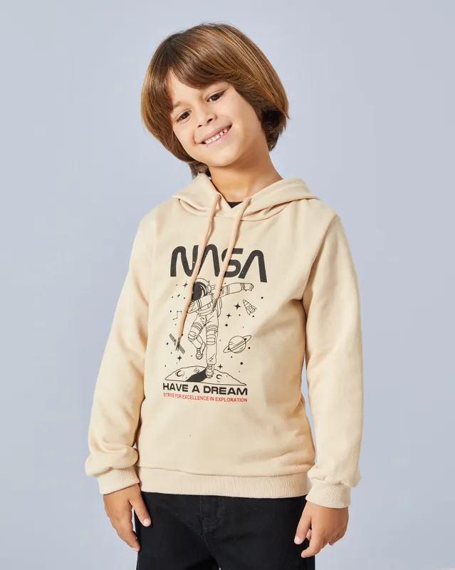 Boys Beige Hooded Nasa Print Sweatshirt sold by Redtag