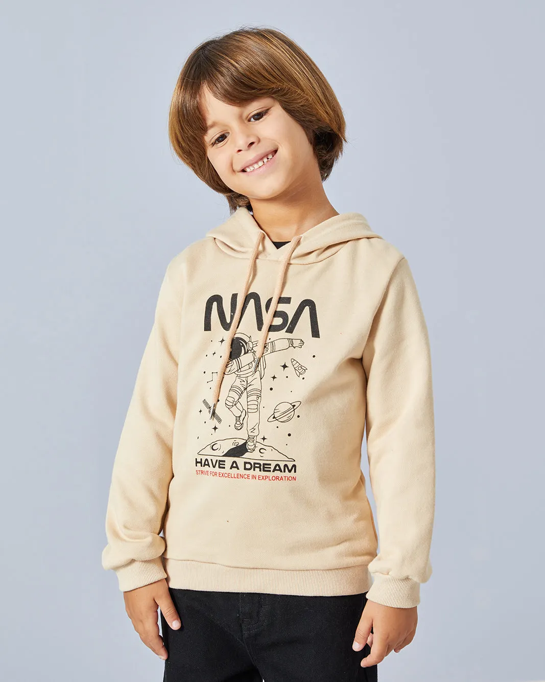 Boys Beige Hooded Nasa Print Sweatshirt sold by Redtag