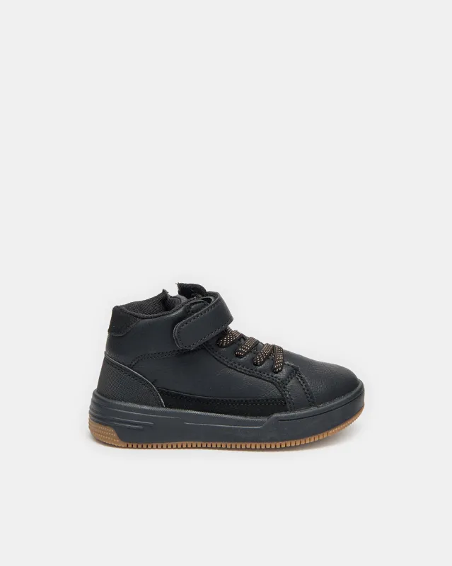 Boys Black Plain High Top Sneakers sold by Redtag