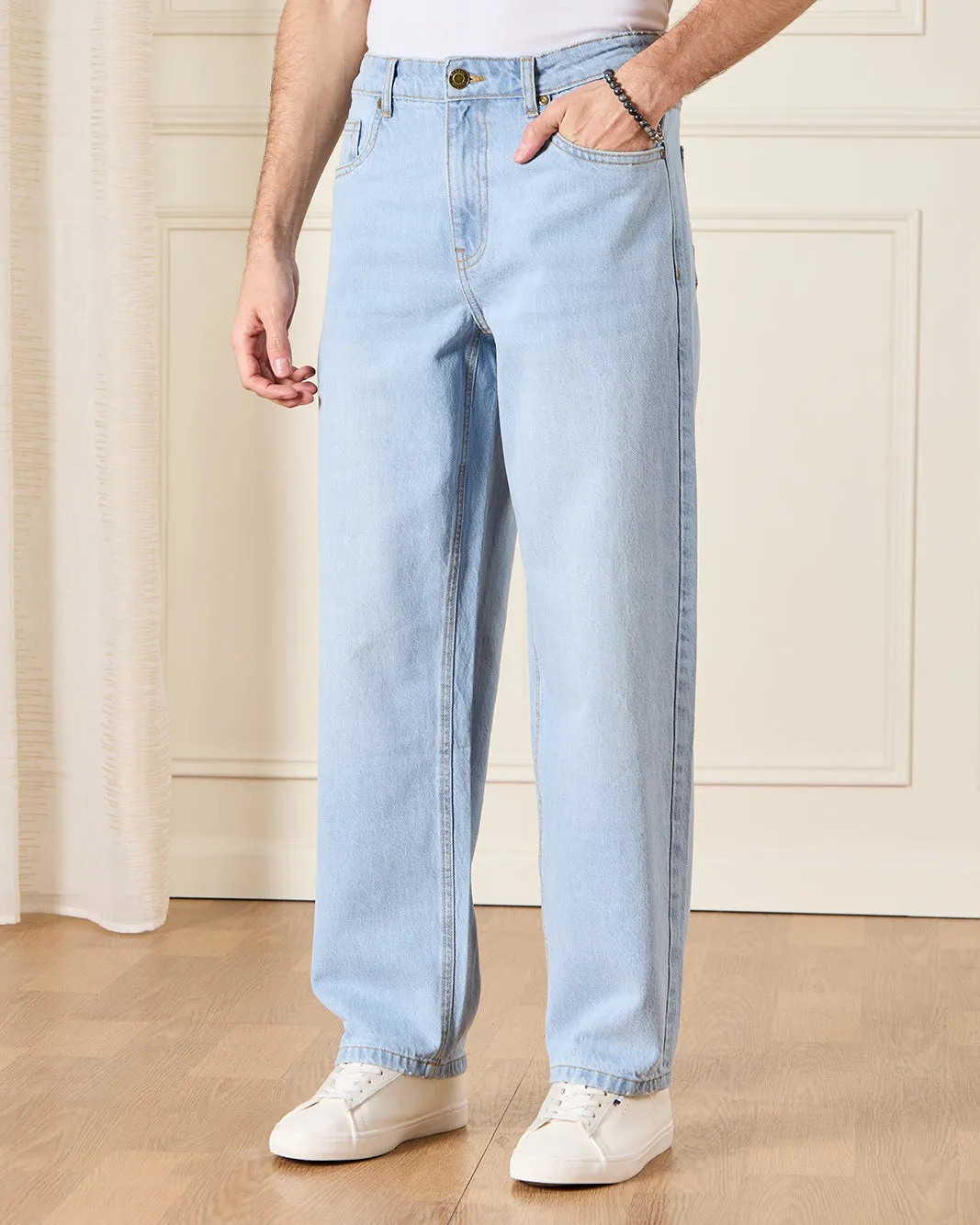 Men Blue Loose Straight Fit Jeans sold by Redtag