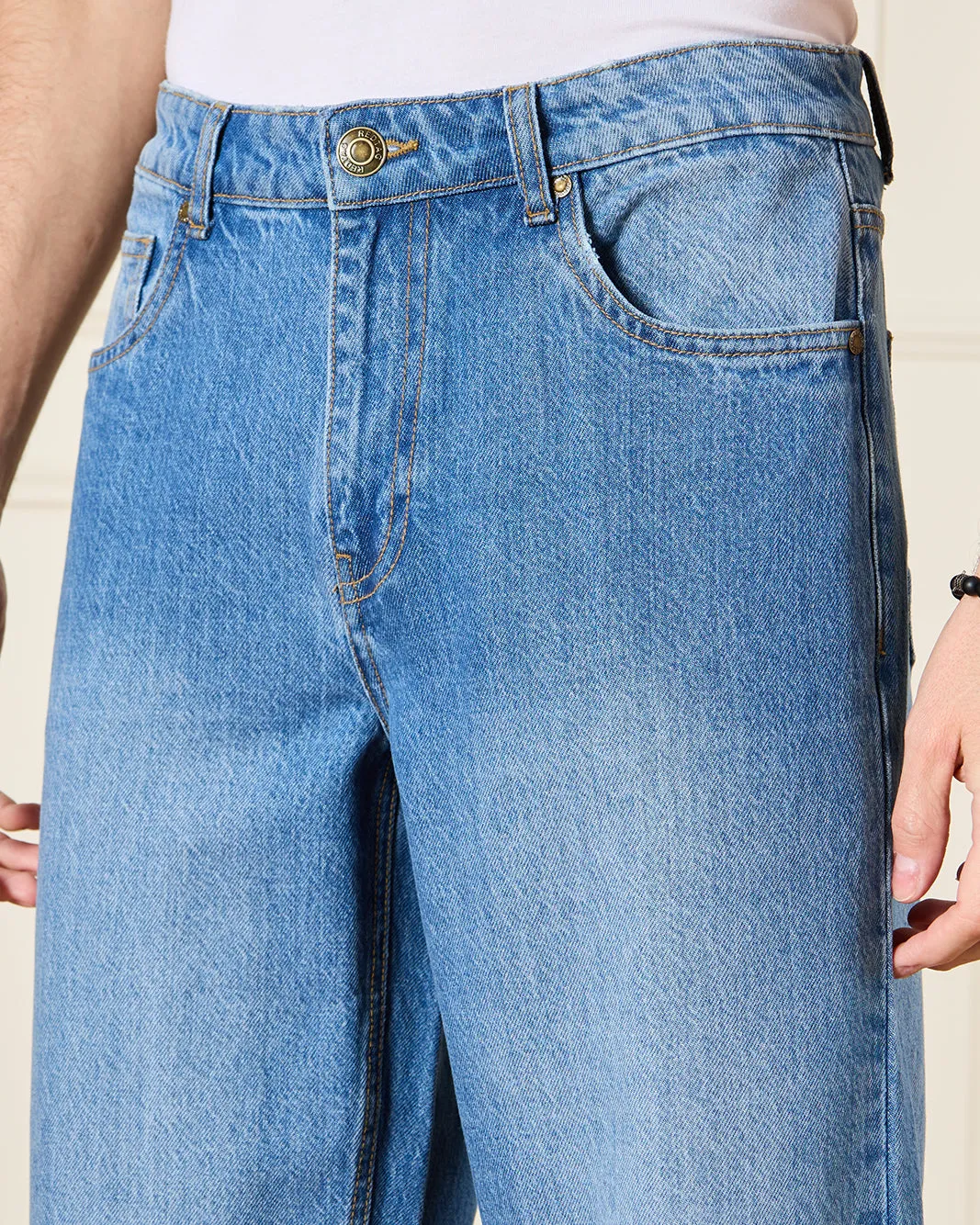 Men Blue Loose Straight Fit Jeans sold by Redtag product image thumbnail 4