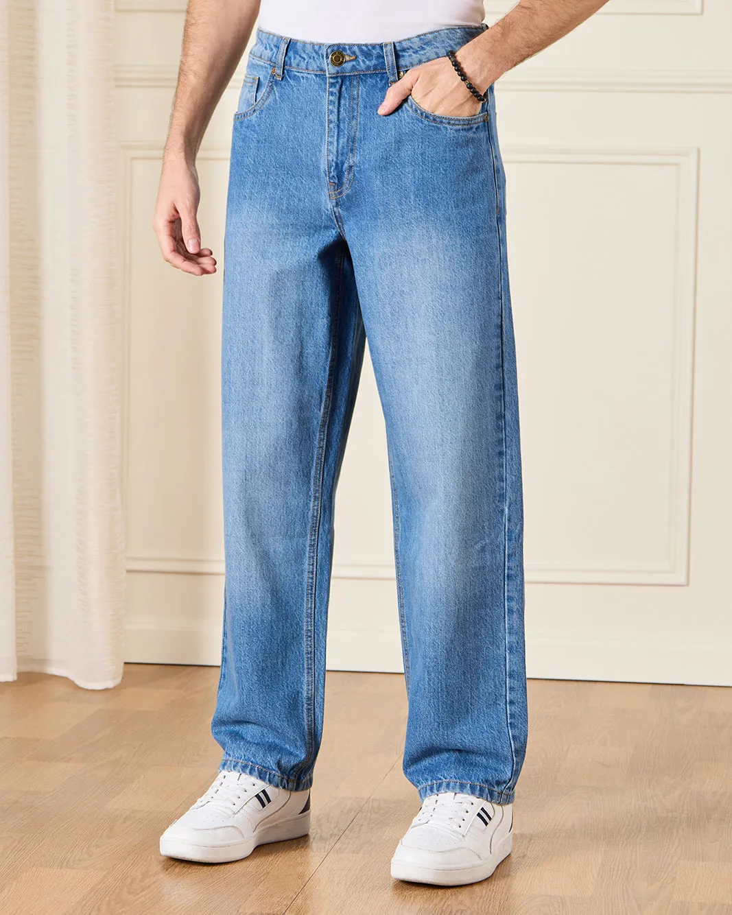 Men Blue Loose Straight Fit Jeans sold by Redtag