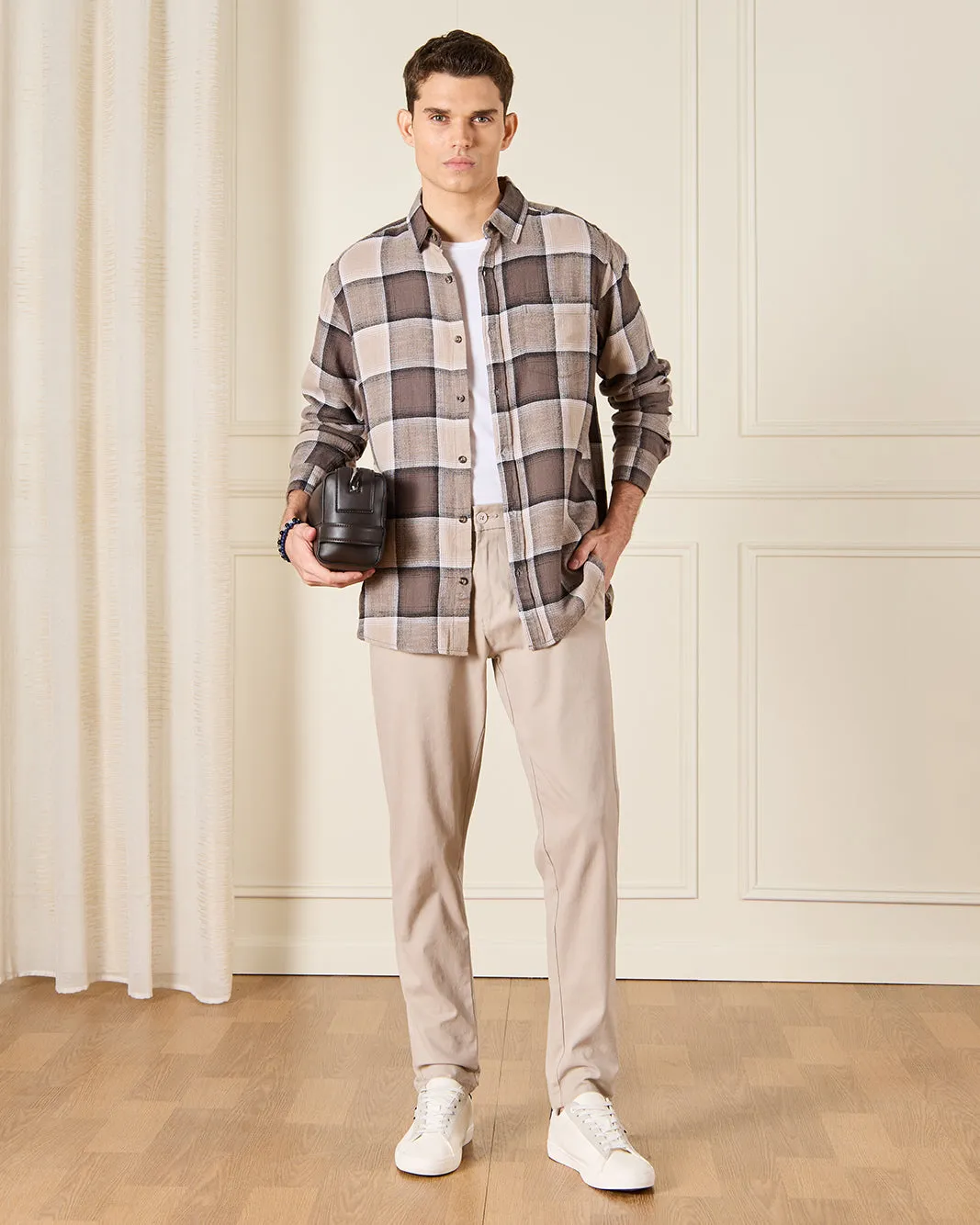 Men Brown And Beige Checkered Shirt sold by Redtag product image thumbnail 2