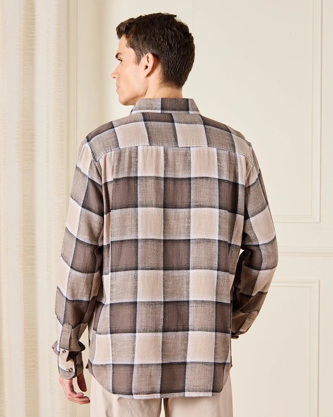 Men Brown And Beige Checkered Shirt sold by Redtag product image thumbnail 3