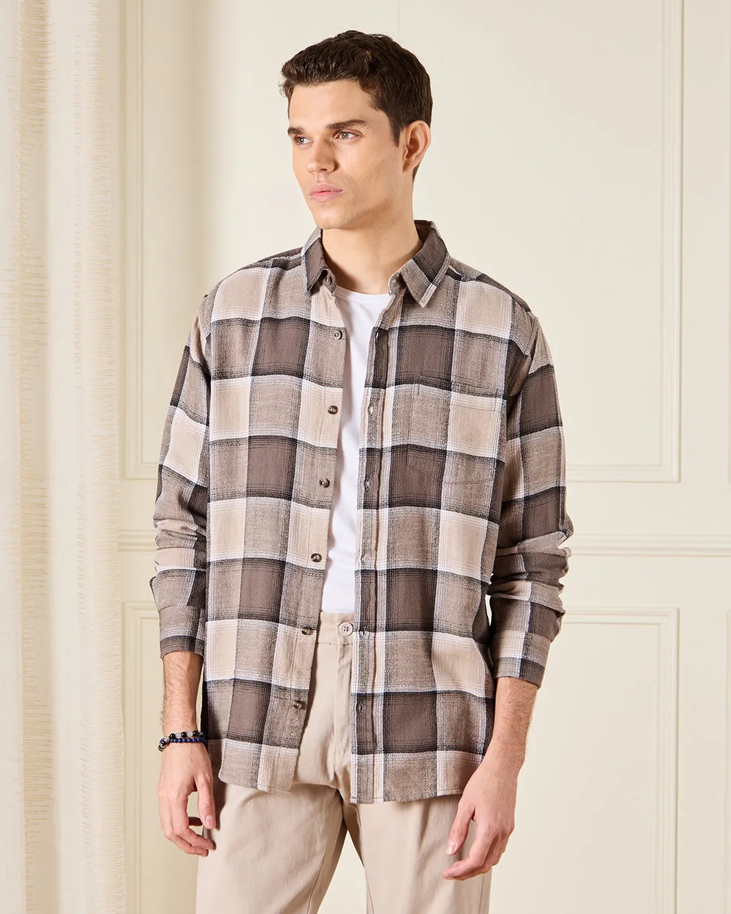 Men Brown And Beige Checkered Shirt sold by Redtag