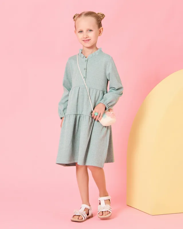 Girls Green Tiered Dress sold by Redtag