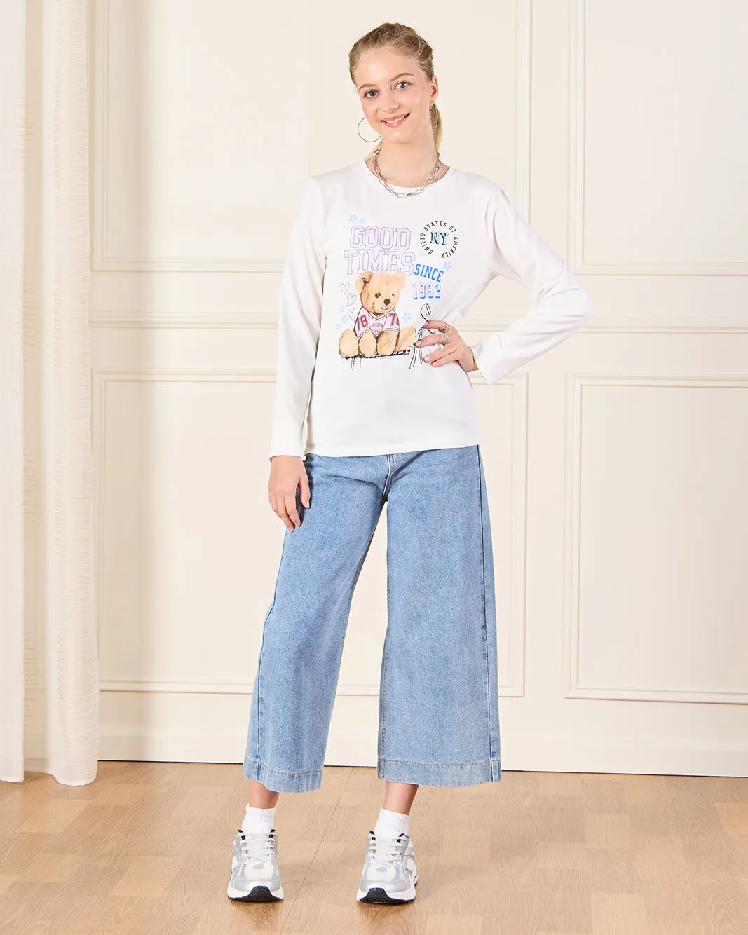 Senior Girls White Printed T-Shirt sold by Redtag product image thumbnail 2