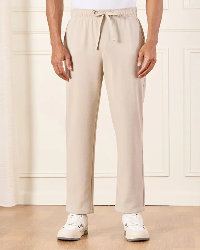 Men Beige Twill Relax Fit Track Pants sold by Redtag