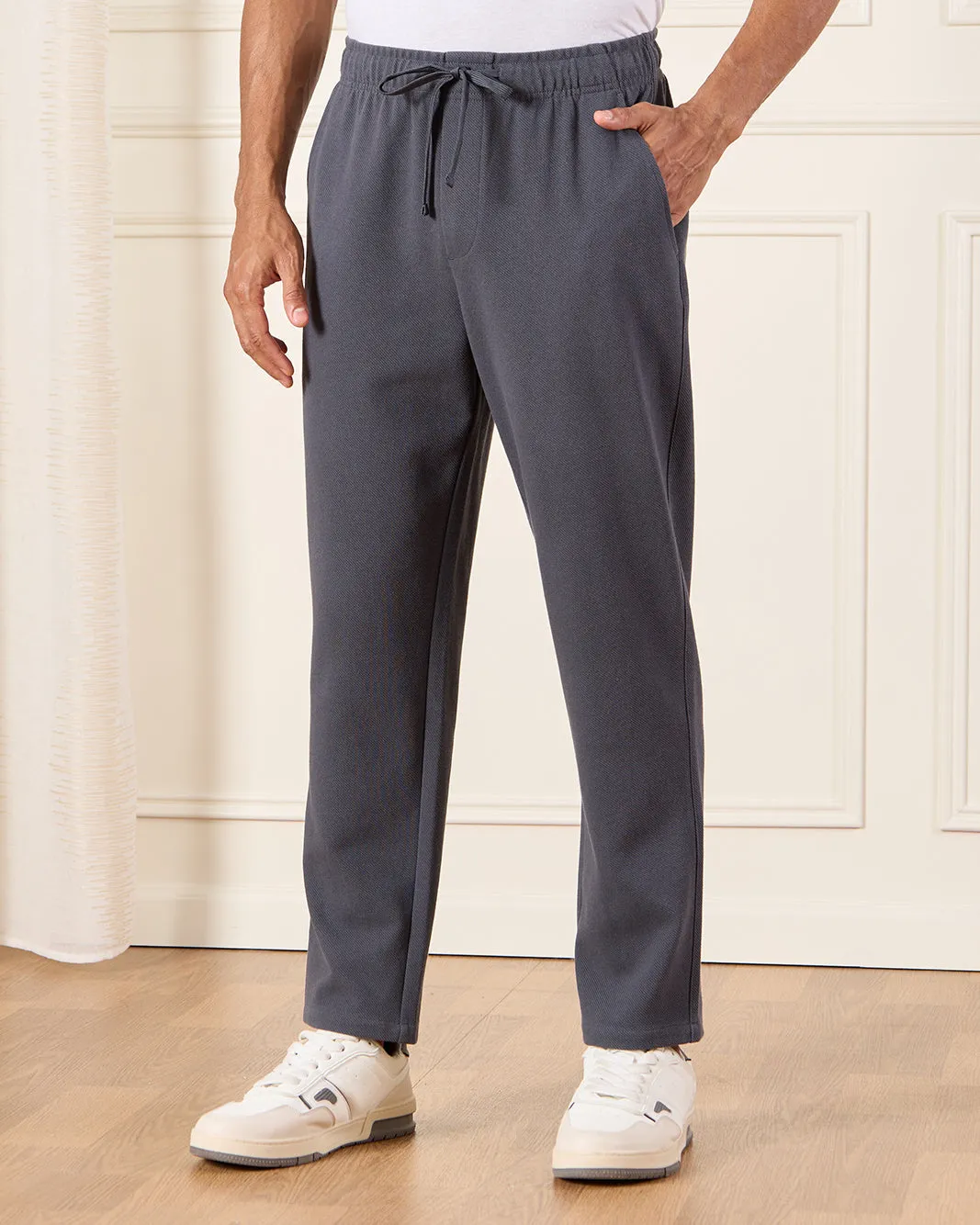 Men Grey Twill Relax Fit Track Pants sold by Redtag