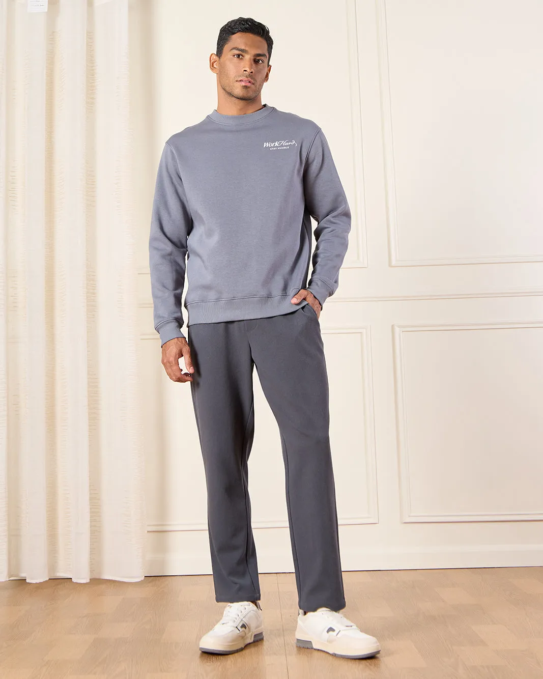 Men Grey Twill Relax Fit Track Pants sold by Redtag product image thumbnail 2