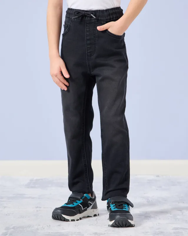 Boys Black Knitted 5 Solid Jeans sold by Redtag