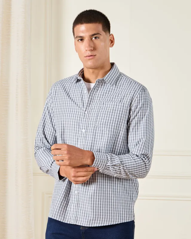 Men Blue Checked Formal Shirt sold by Redtag