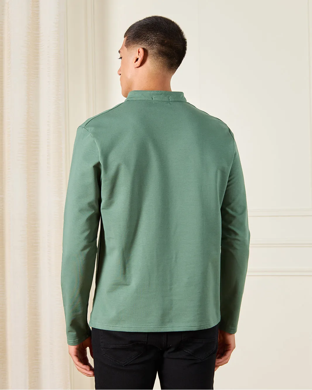 Men Green Plain Long Sleeves T-Shirt sold by Redtag product image thumbnail 3