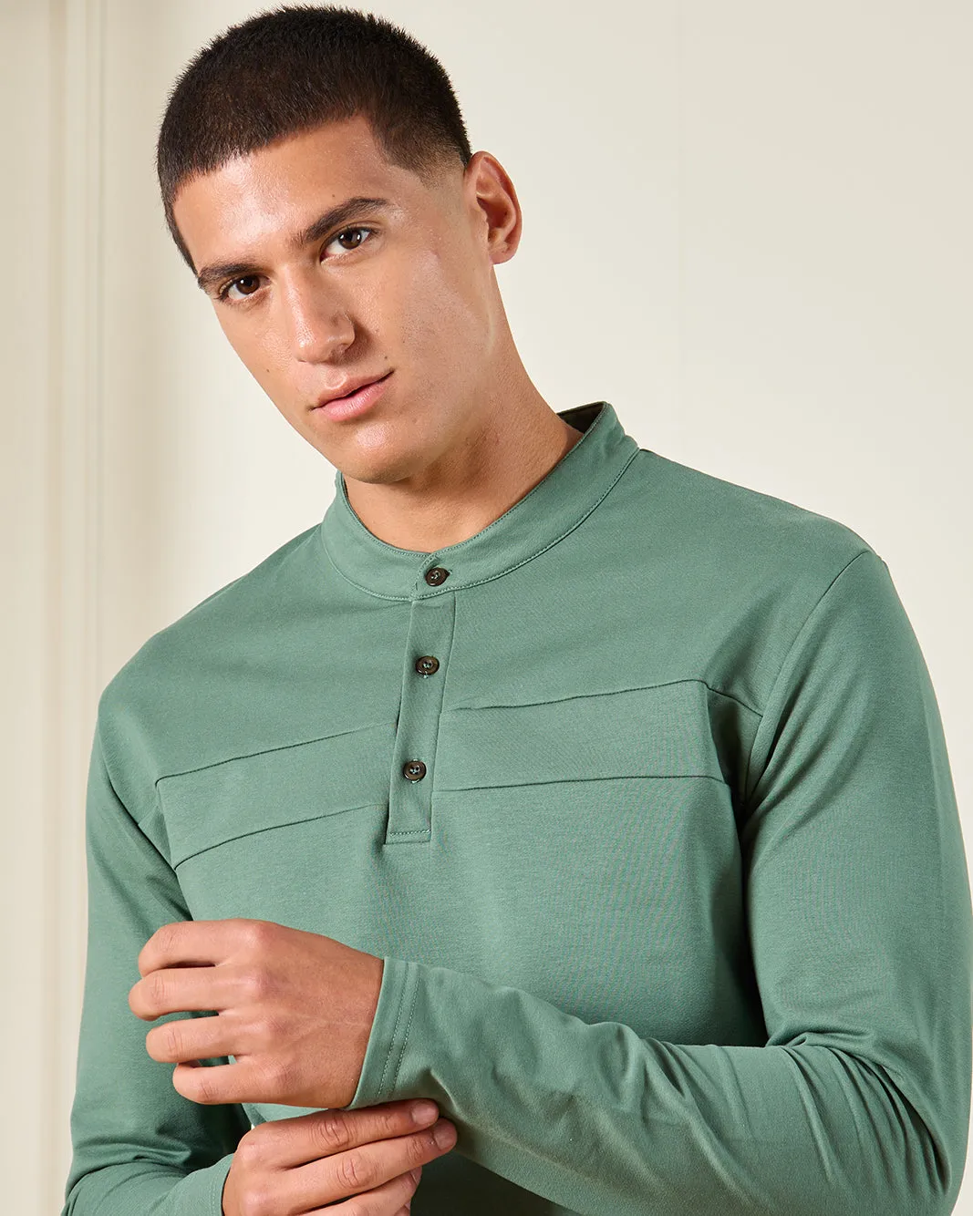 Men Green Plain Long Sleeves T-Shirt sold by Redtag product image thumbnail 4