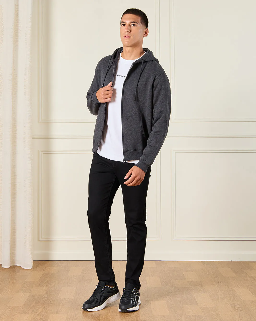 Men Charcoal Hooded Sweatshirt sold by Redtag product image thumbnail 2