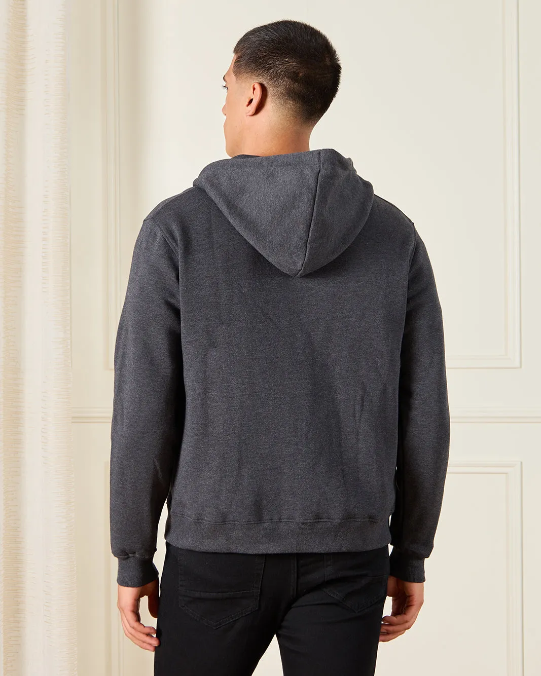 Men Charcoal Hooded Sweatshirt sold by Redtag product image thumbnail 3