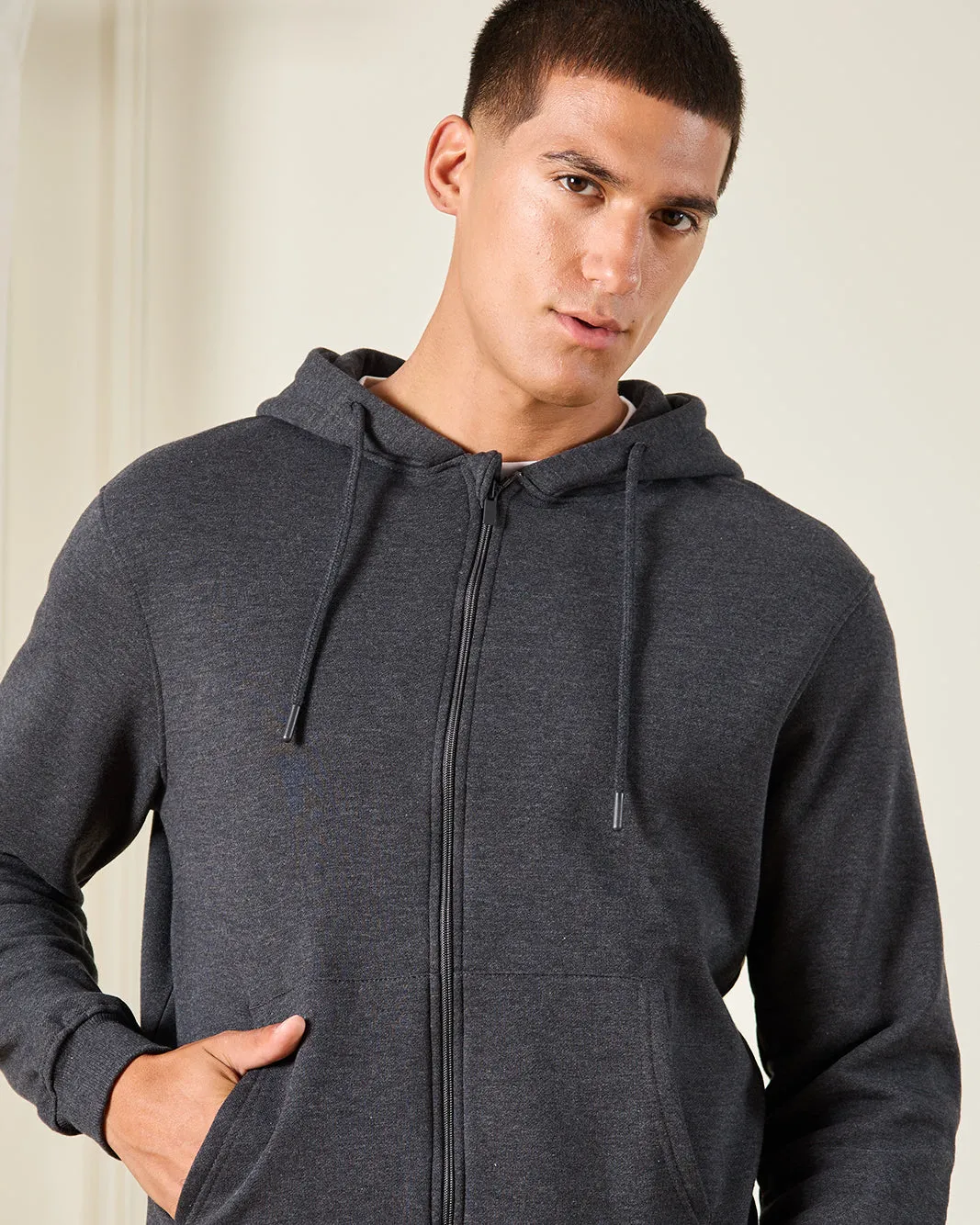 Men Charcoal Hooded Sweatshirt sold by Redtag product image thumbnail 4