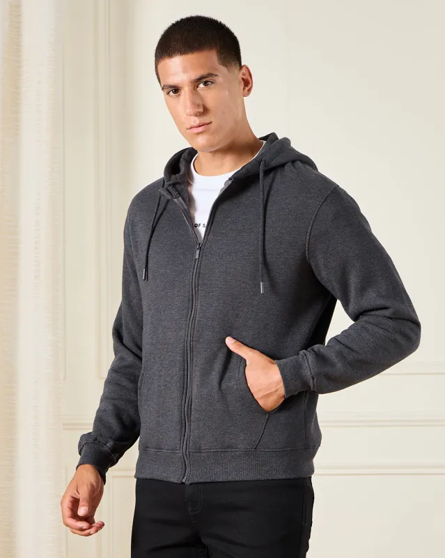 Men Charcoal Hooded Sweatshirt sold by Redtag