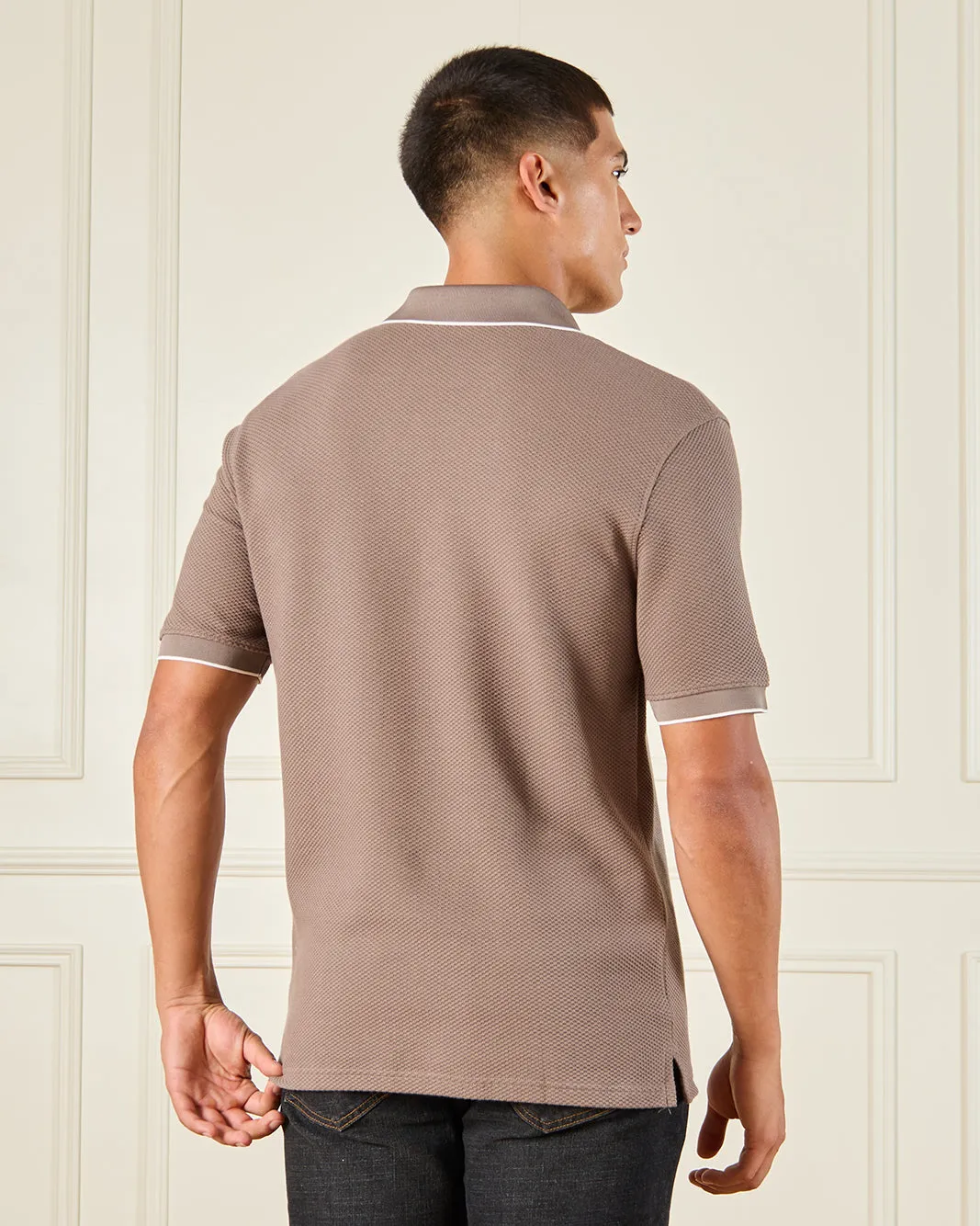 Men Brown Jacquard Polo Shirt sold by Redtag product image thumbnail 3