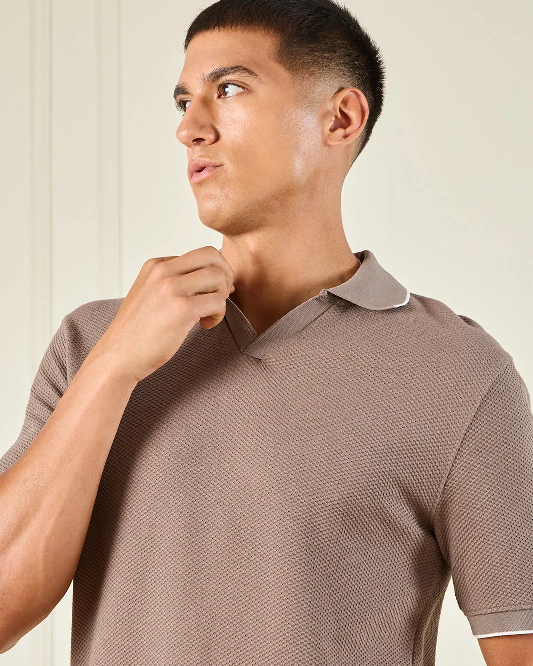Men Brown Jacquard Polo Shirt sold by Redtag product image thumbnail 4