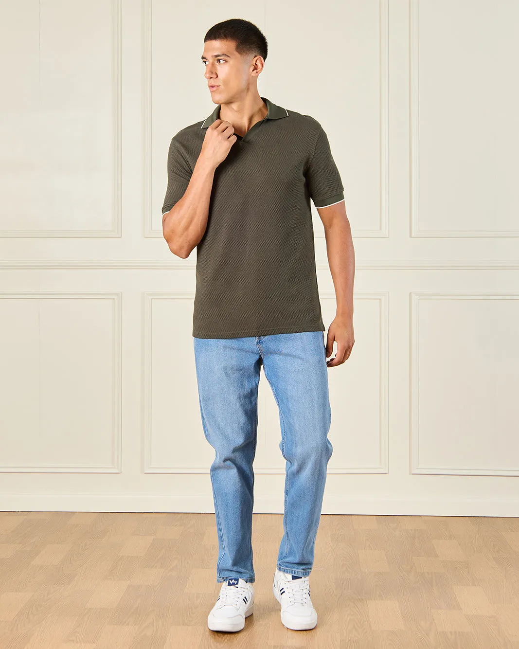 Men Olive Jacquard Polo Shirt sold by Redtag product image thumbnail 2