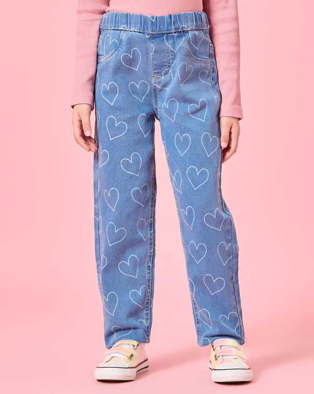Girls Blue Heart Printed Jeggings sold by Redtag