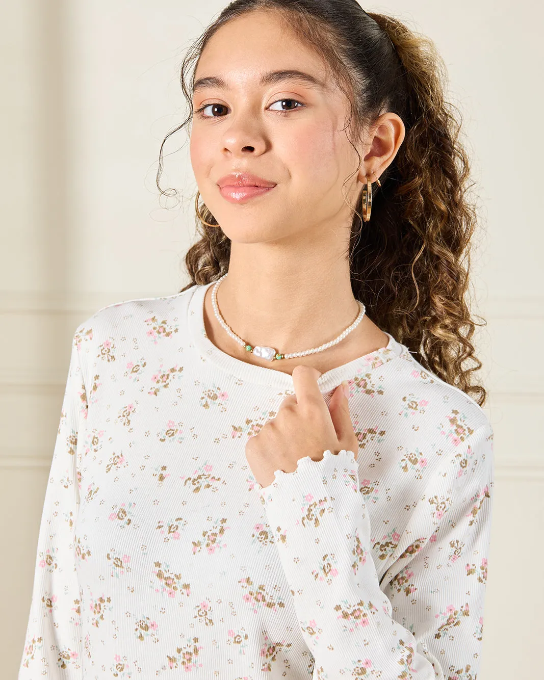 Senior Girls Beige Floral Print T-Shirt sold by Redtag product image thumbnail 4