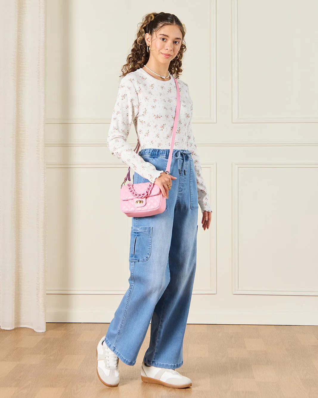 Senior Girls Beige Floral Print T-Shirt sold by Redtag product image thumbnail 2