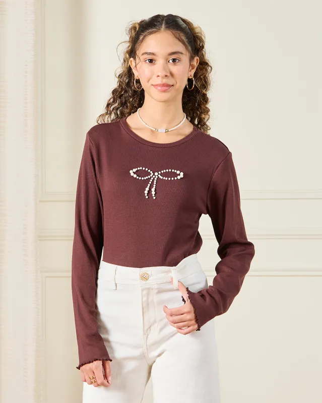 Senior Girls Brown Pearls T-Shirt sold by Redtag